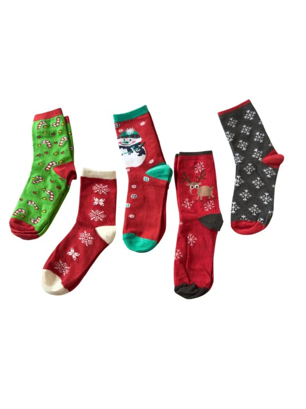 Christmas Socks Womens One Size 5 Pair Festive Holiday Bundle Crew Novelty